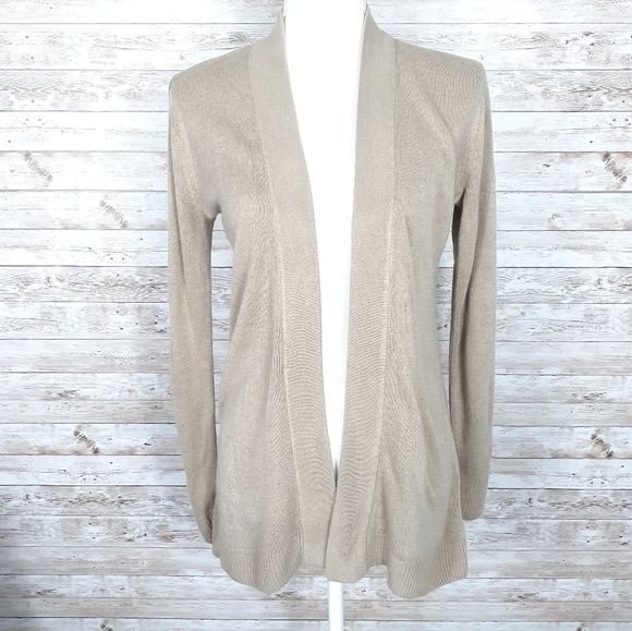 Karen Scott Sweaters - Karen Scott Open Front Cardigan PS Tan 387